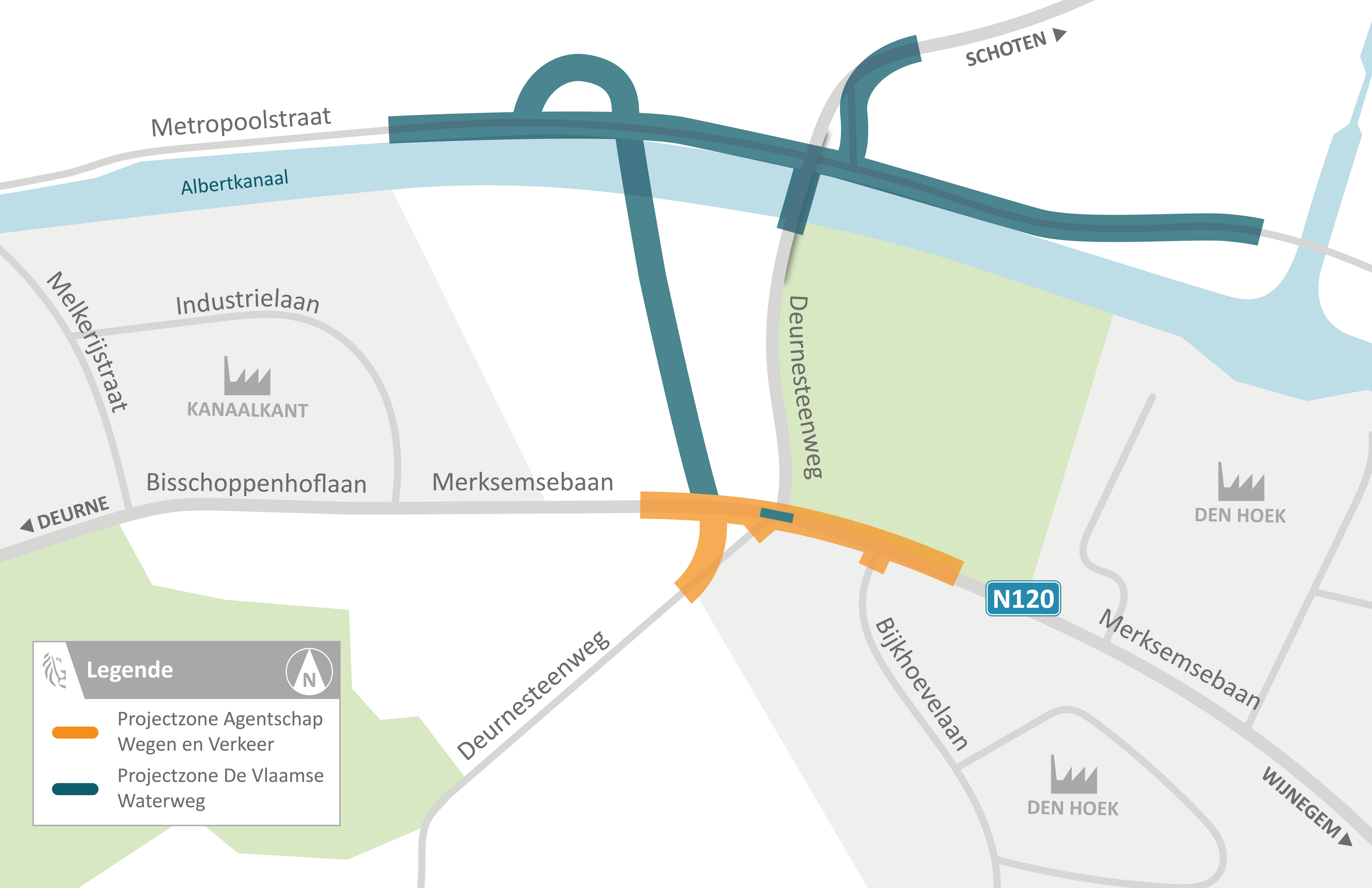 Situering projectzone AWV en Vlaamse Waterweg