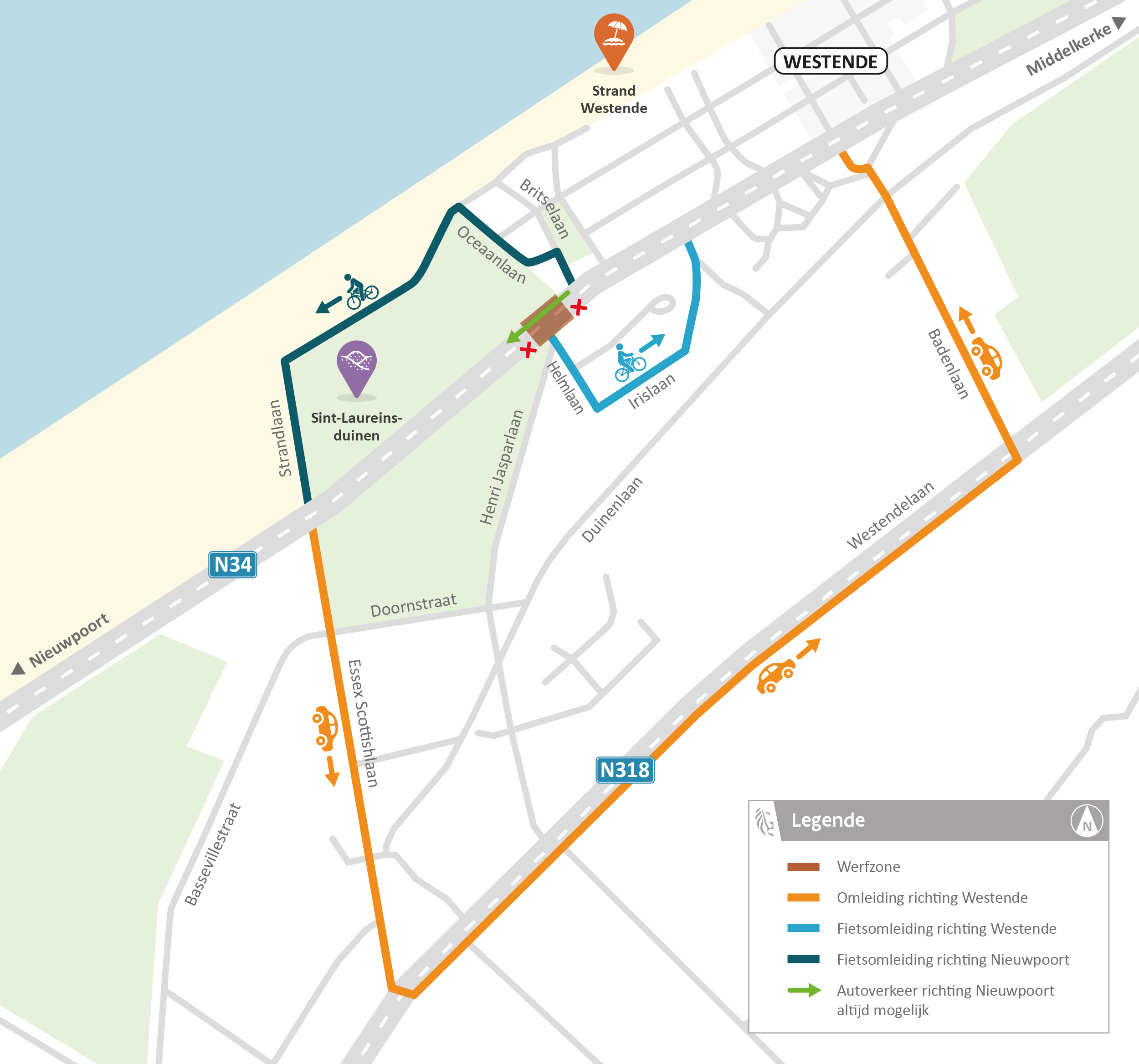 Kruispunt N34 - Henri Jasparlaan in Middelkerke wordt veiliger voor fietsers en voetgangers