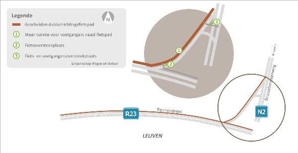 Minister en schepenen verheugd over vernieuwde voetgangers- en fietsverbinding op Leuvense ring