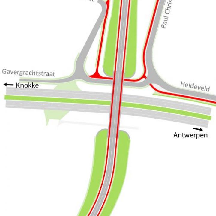 Detail nieuwe brug over E34 en aansluiting op Stoepestraat
