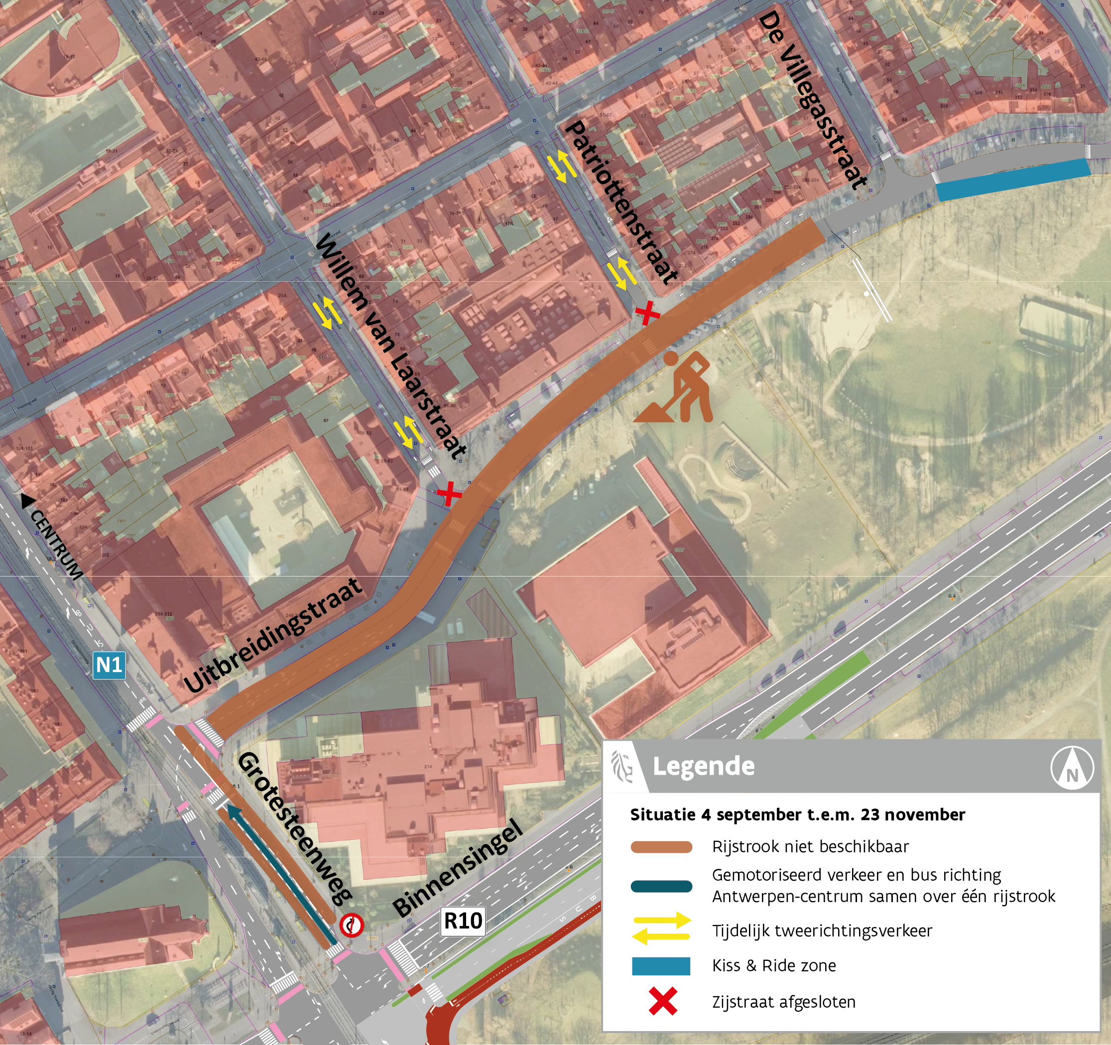 N1 Grotesteenweg - kruispunt met Uitbreidingstraat (van 4 september tot en met 20 november)