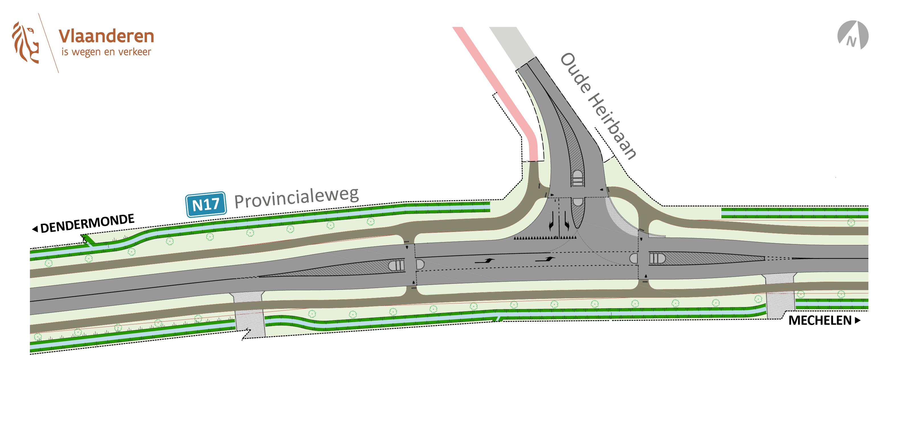 N17 Puurs-Sint-Amands ontwerp - kruispunt Oude Heirbaan