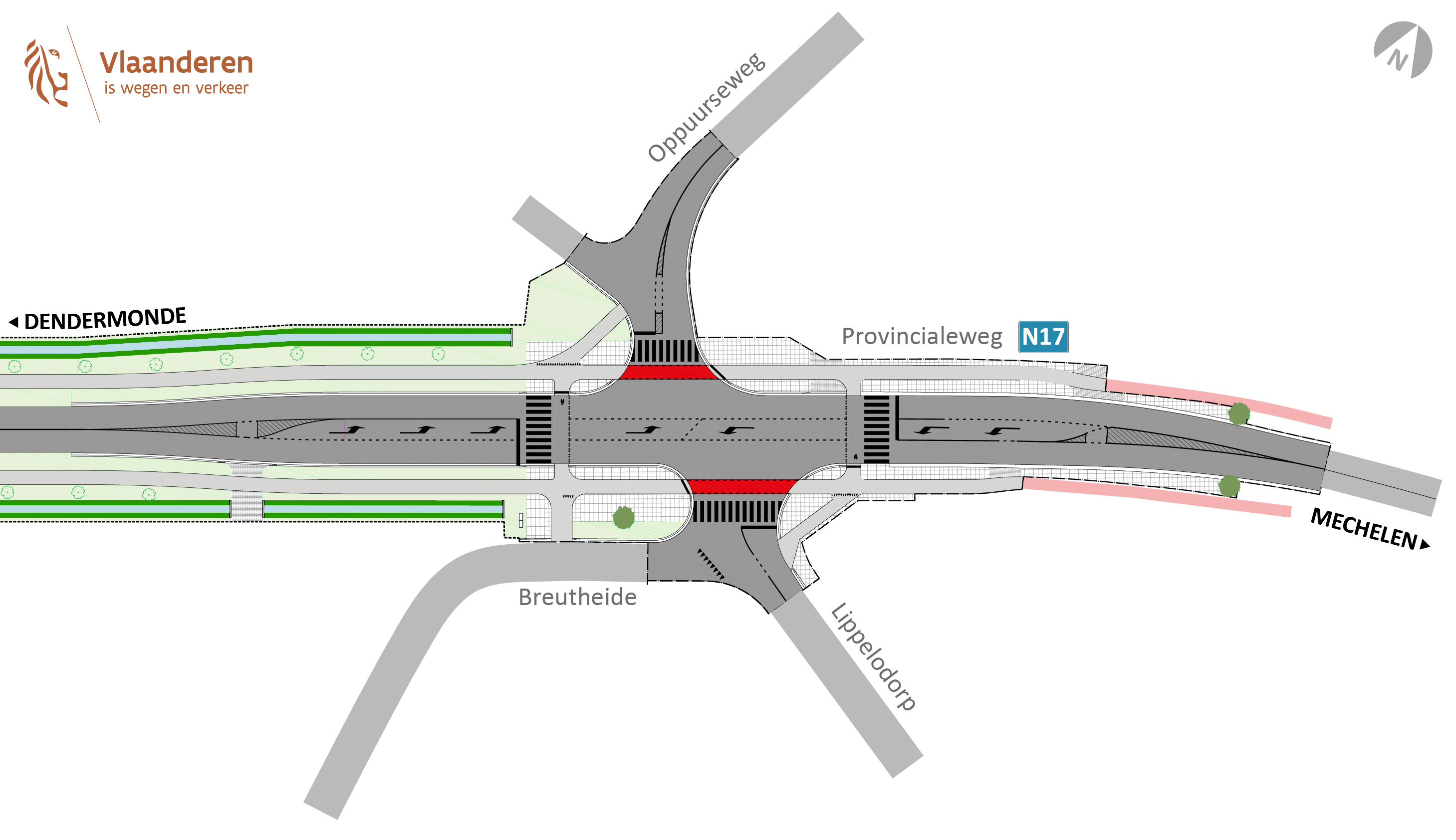 N17 Puurs-Sint-Amands - ontwerp kruispunt Lippelodorp