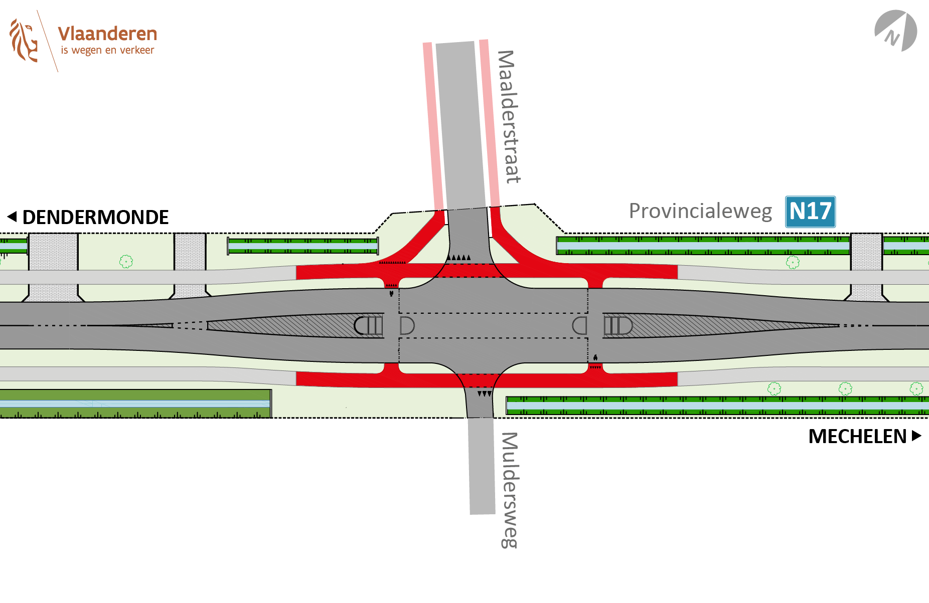 N17 Puurs-Sint-Amands - ontwerp kruispunt Maalderstraat