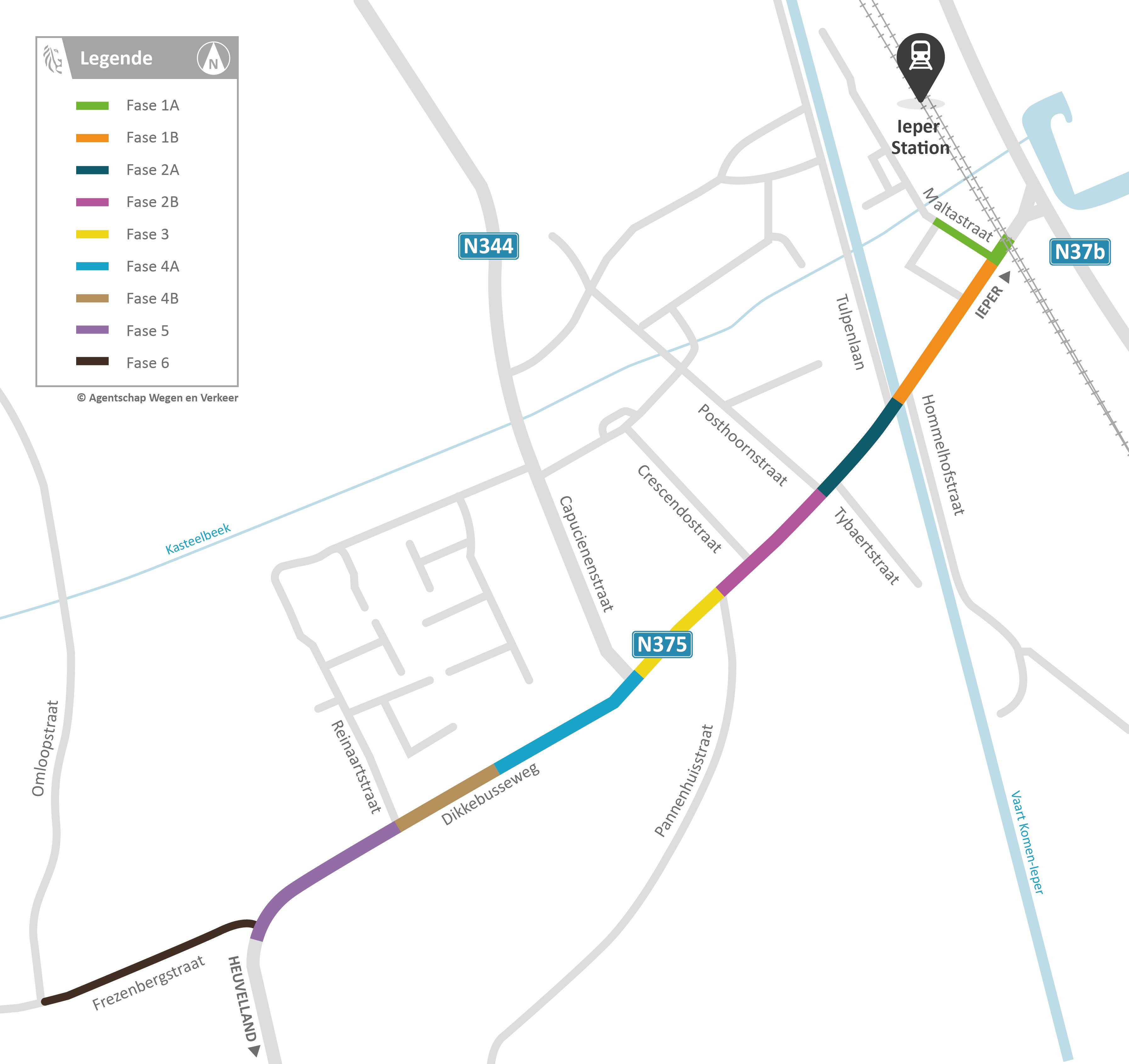 Dikkebusseweg (N375) in Ieper - faseringskaart